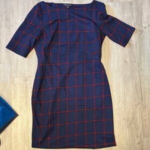 Dorothy Perkins Navy and Red Check One Shoulder Dress
